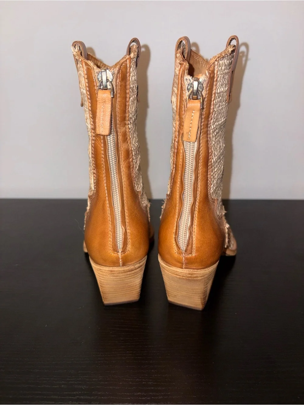 Dolce Vita Texin Raffia Western Booties Size 7 Made In Italy Vero Cuoio